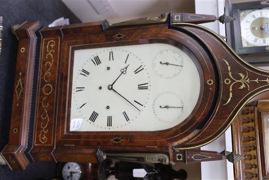 A large Regency brass inset mahogany repeating chiming bracket clock, width 19in. depth 9.5in. height 37.25in.